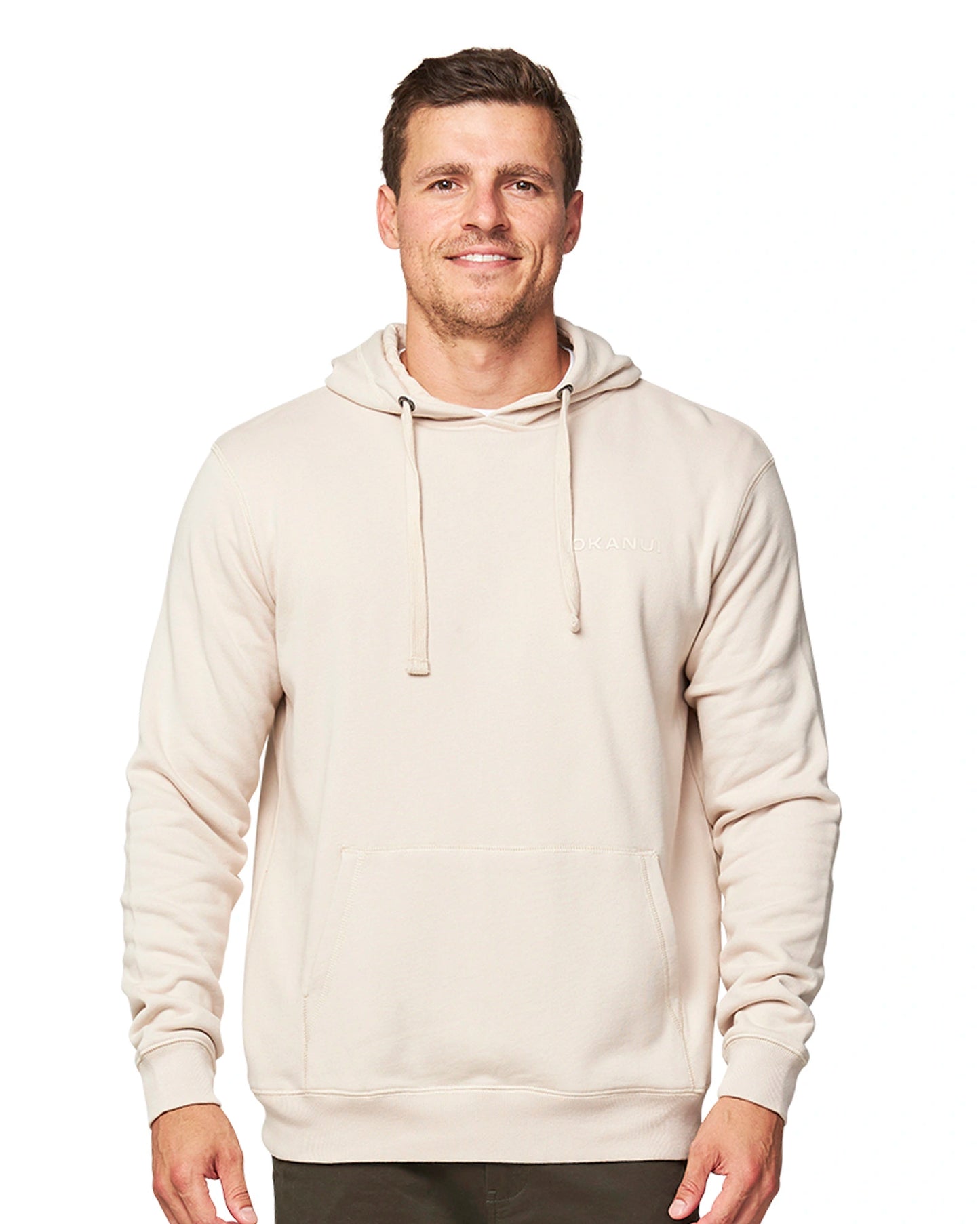 Mens hoodie with two side pockets and drawstring.  