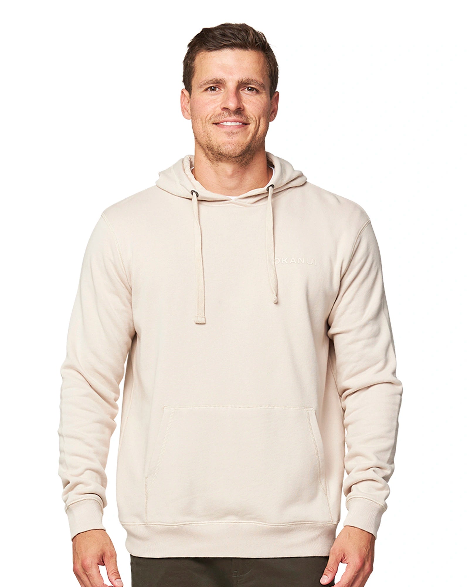 Mens hoodie with two side pockets and drawstring.  