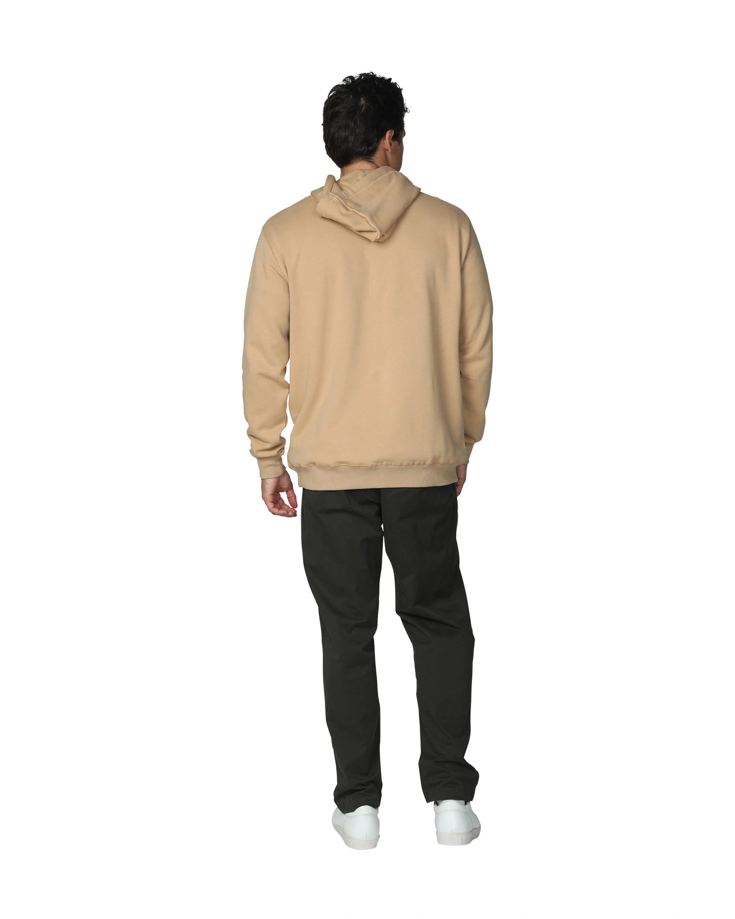 A pecan-colored hoodies showing the back part. 