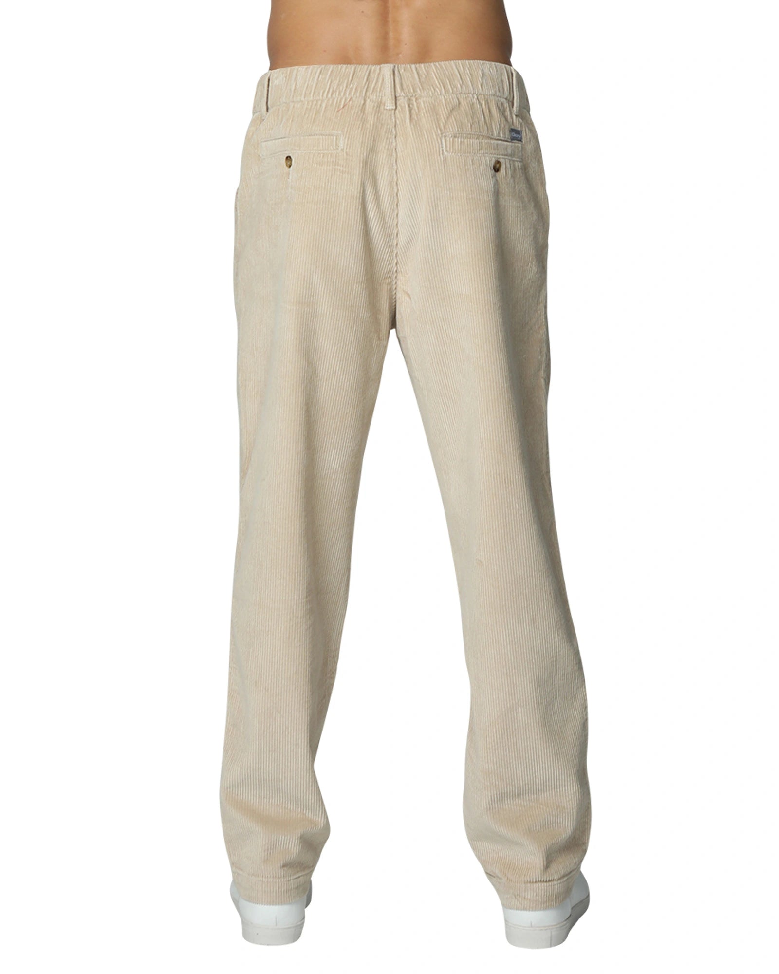 Close up back view of the Okanui Bay Corduroy Pant in Oat colour