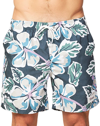 Close up front view of the Okanui Flora Fatigue Swim Shorts.