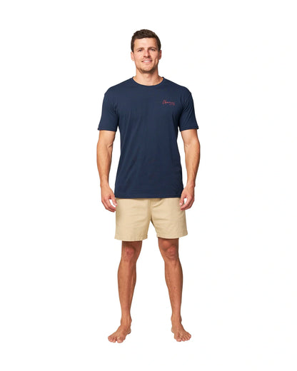 Front full view of the Okanui Palm T-Shirt in Navy colour.