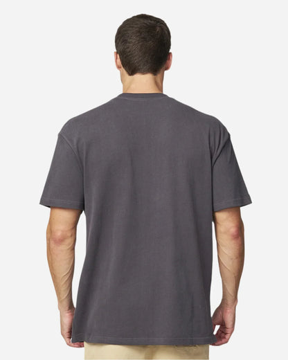 Back view of the Okanui Men's Cube Heavy Weight Tee in Washed Iron colour.