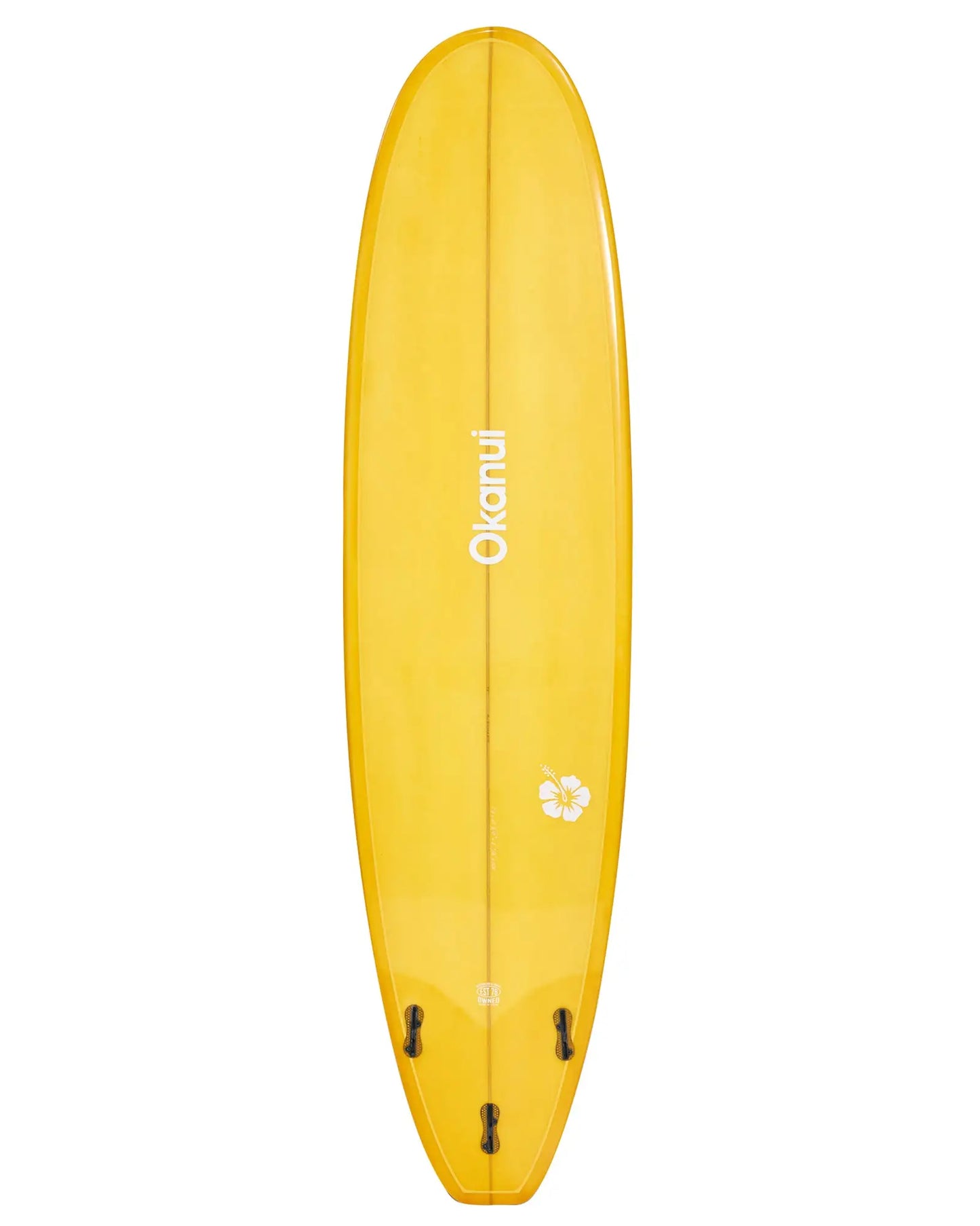 Okanui Mustard Mini Mal Surfboard 7'6" bottom view