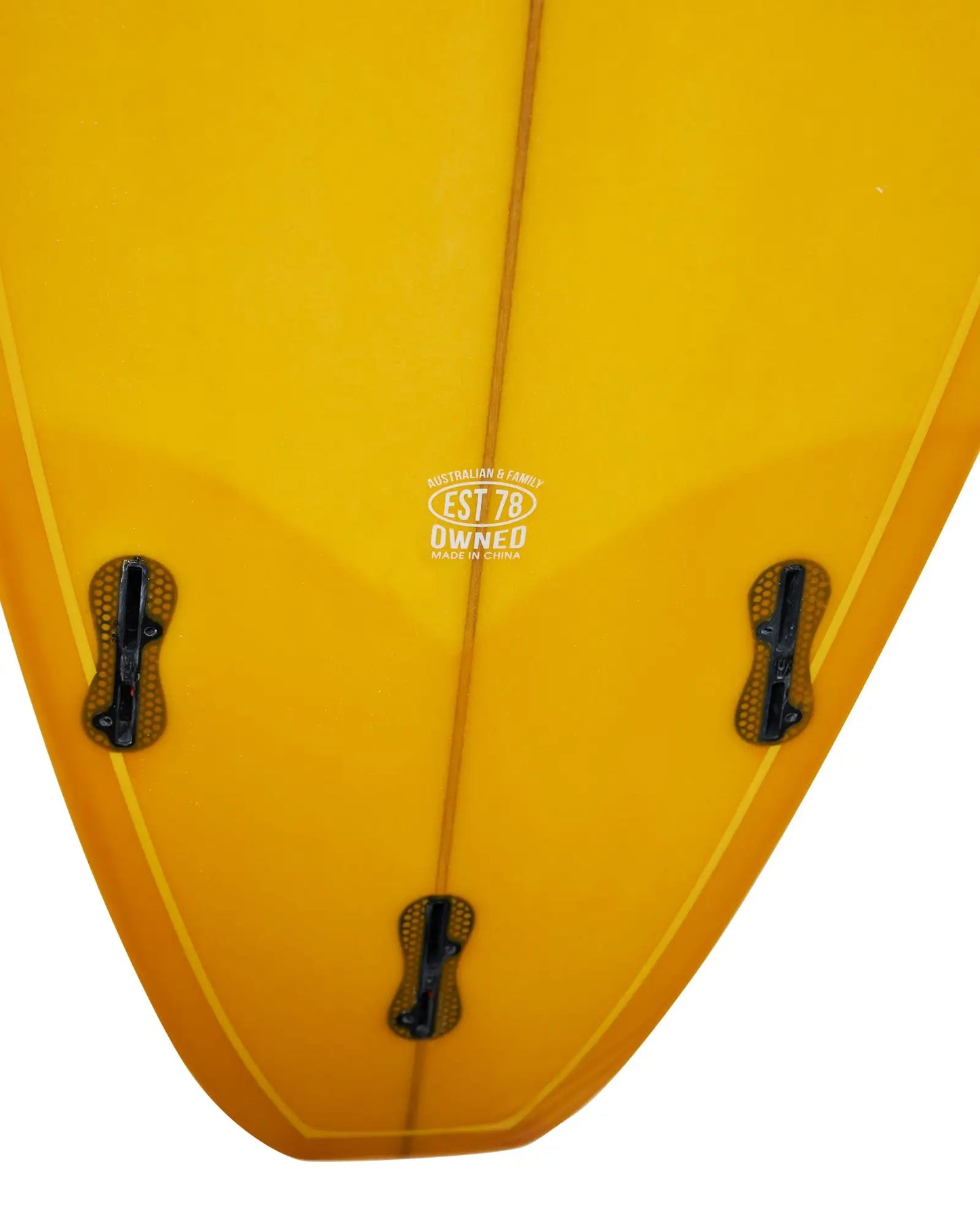 Okanui Mustard Mini Mal Surfboard 7'6" bottom details