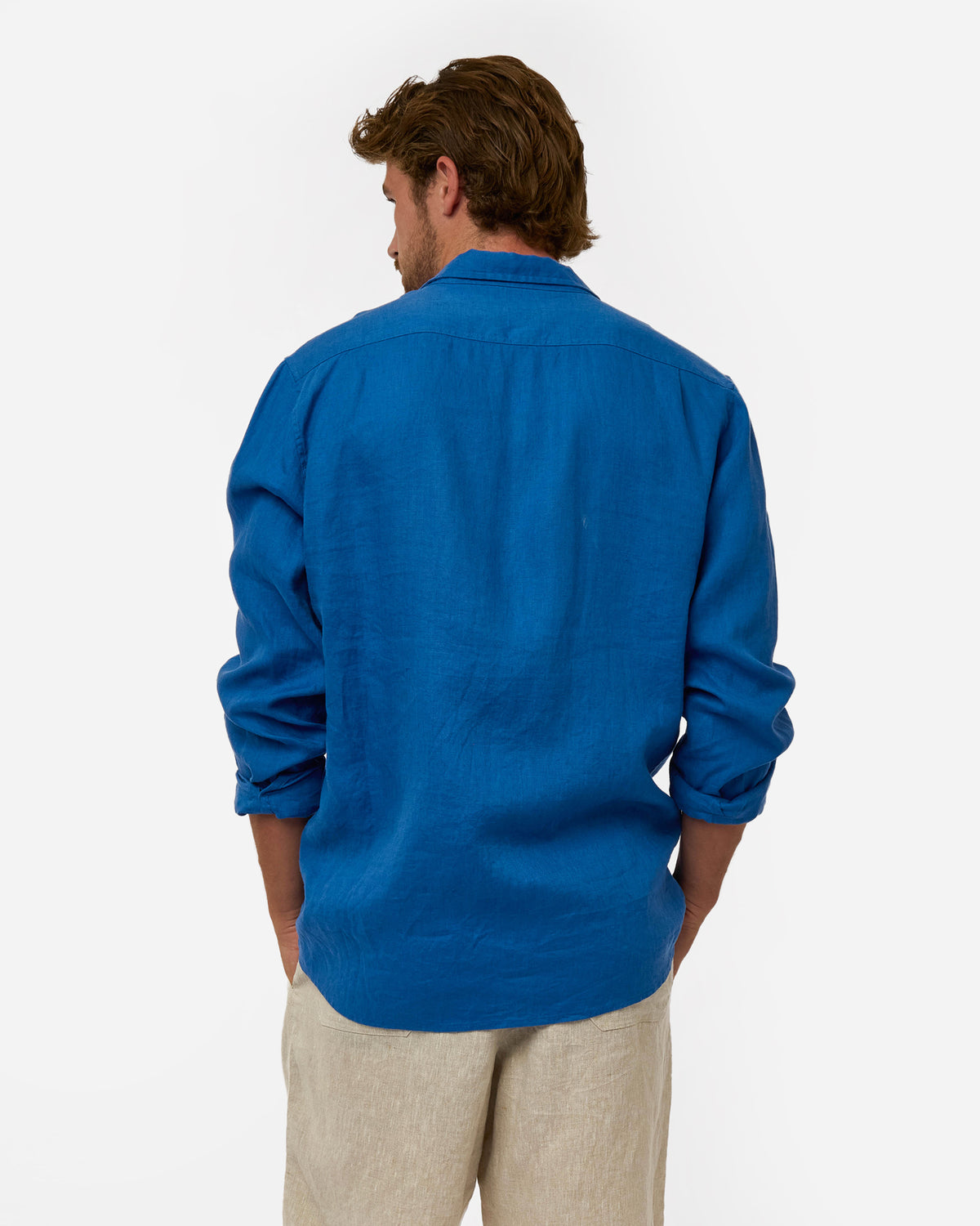 Mens Okanui Linen Long Sleeve Shirt - Victoria Blue