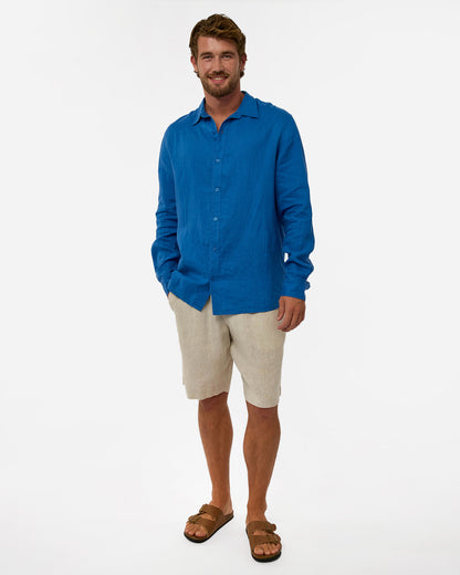 Mens Okanui Linen Long Sleeve Shirt - Victoria Blue