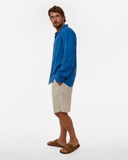 Mens Okanui Linen Long Sleeve Shirt - Victoria Blue