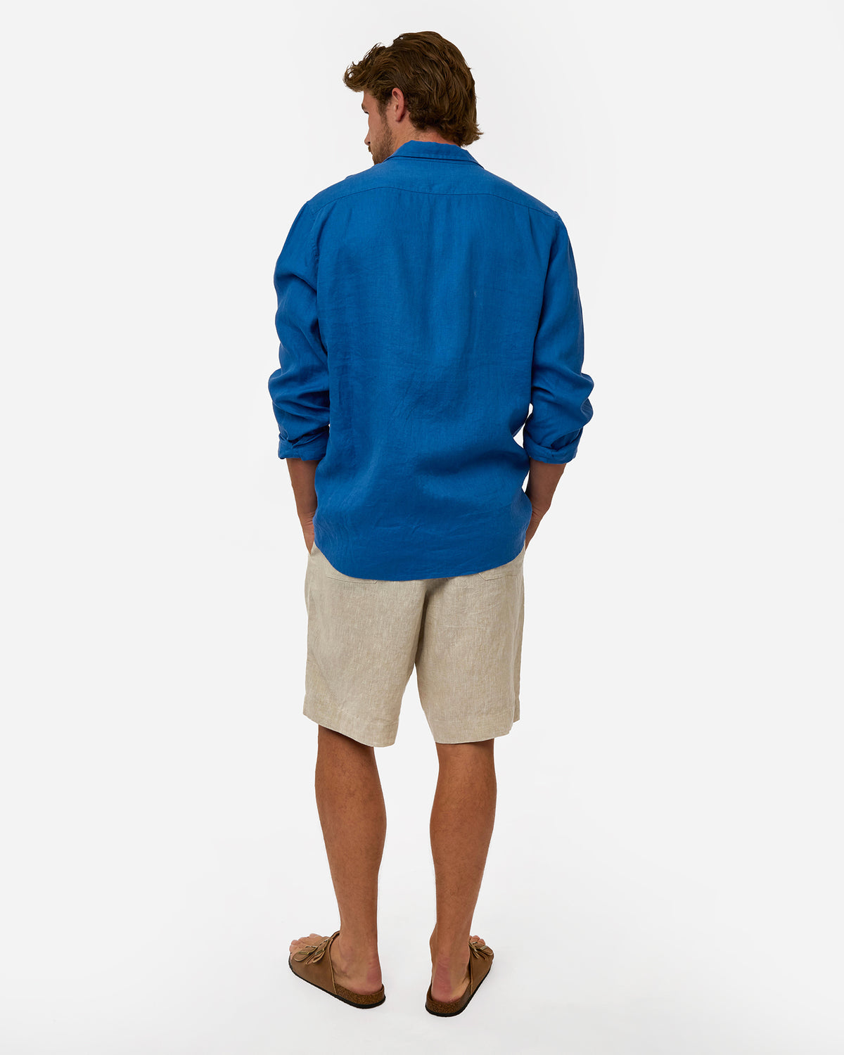 Mens Okanui Linen Long Sleeve Shirt - Victoria Blue