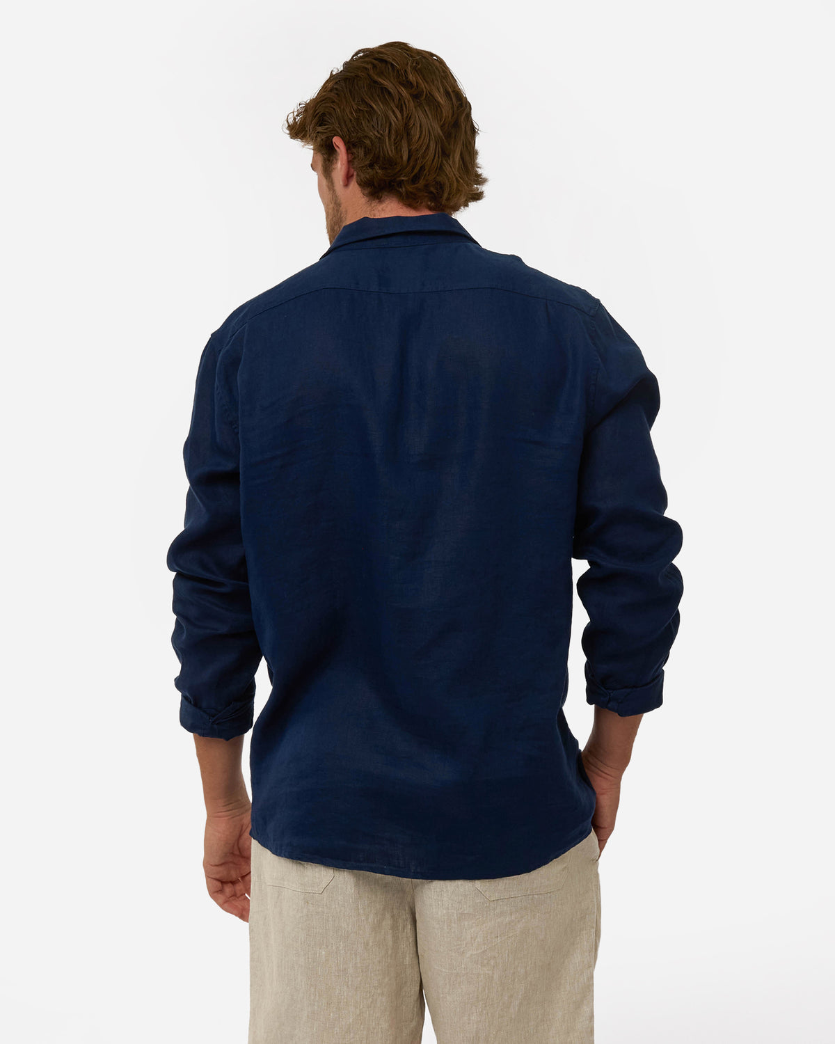 Mens Okanui Linen Long Sleeve Shirt - Navy