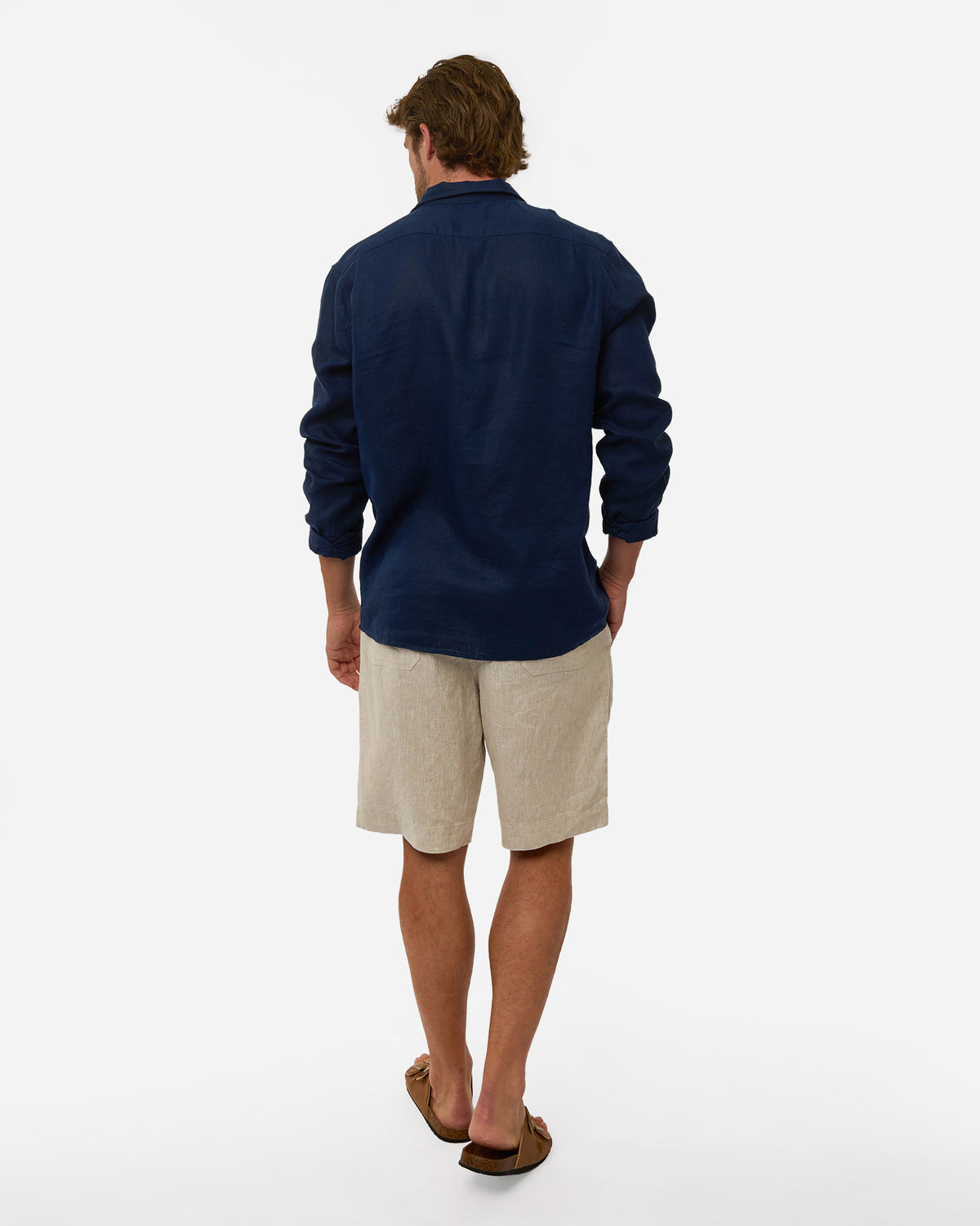 Mens Okanui Linen Long Sleeve Shirt - Navy