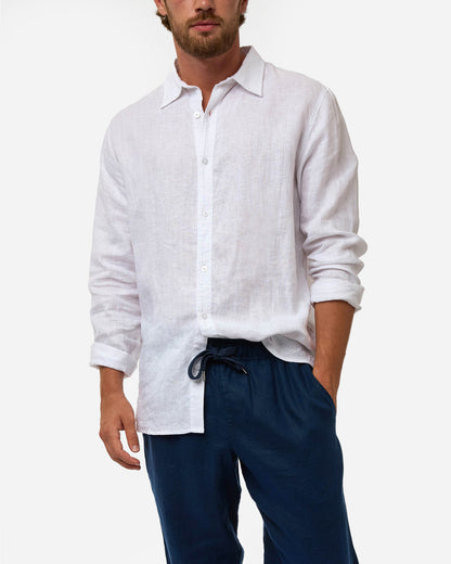 Mens Okanui Linen Long Sleeve Shirt - White