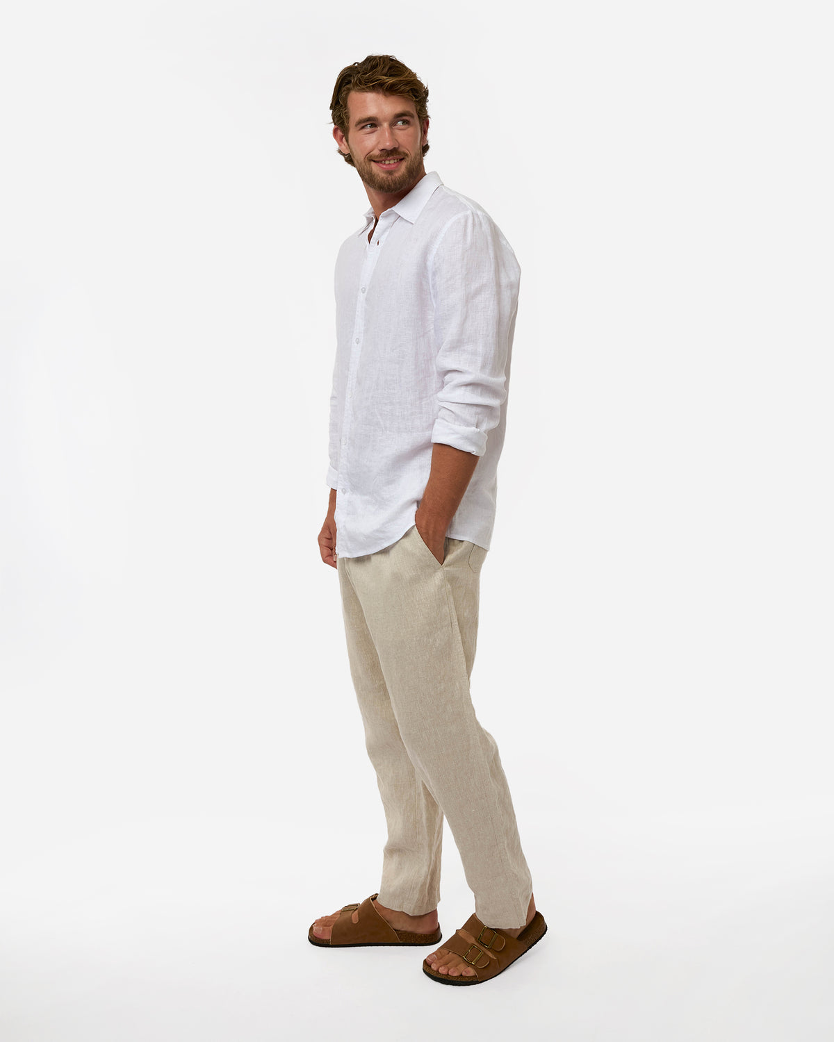 Mens Okanui Linen Long Sleeve Shirt - White