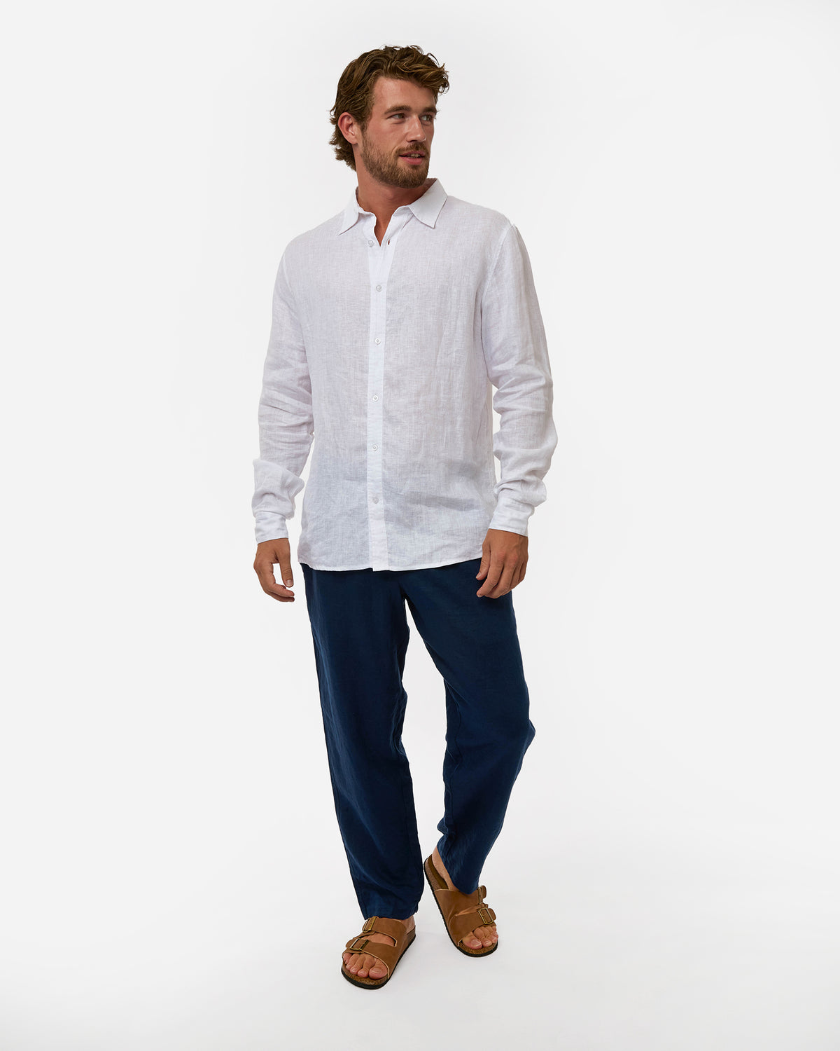 Mens Okanui Linen Long Sleeve Shirt - White