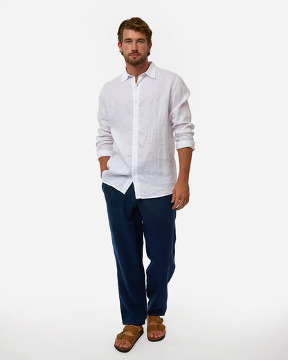 Mens Okanui Linen Long Sleeve Shirt - White