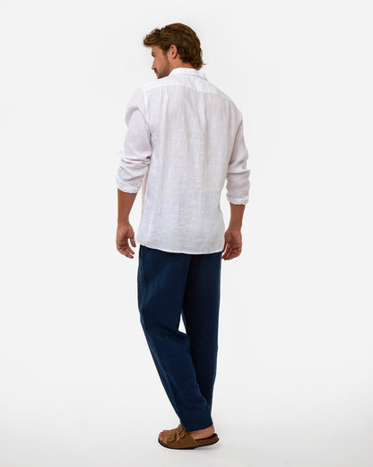 Mens Okanui Linen Long Sleeve Shirt - White