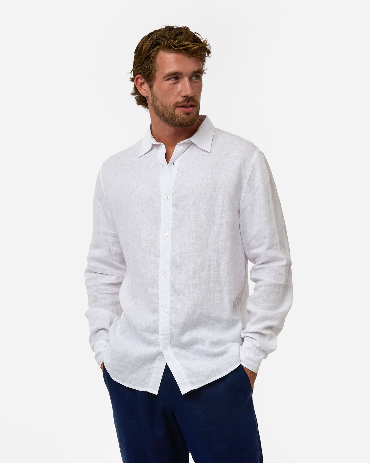 Mens Okanui Linen Long Sleeve Shirt - White