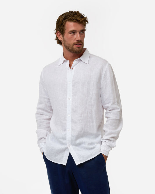 Mens Okanui Linen Long Sleeve Shirt - White