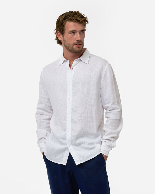 Mens Okanui Linen Long Sleeve Shirt - White