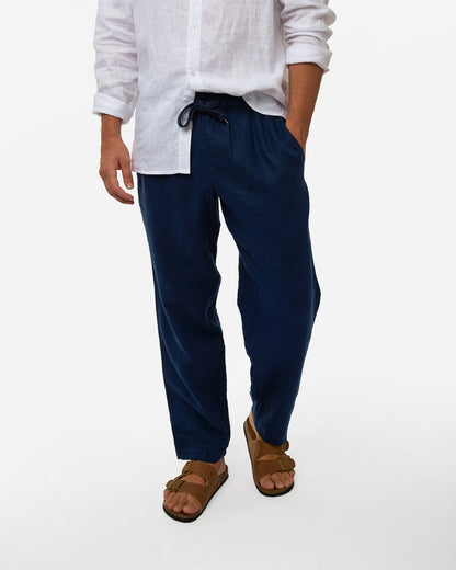 Mens Okanui Linen Pants - Navy