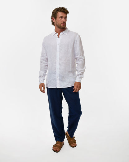 Mens Okanui Linen Pants - Navy