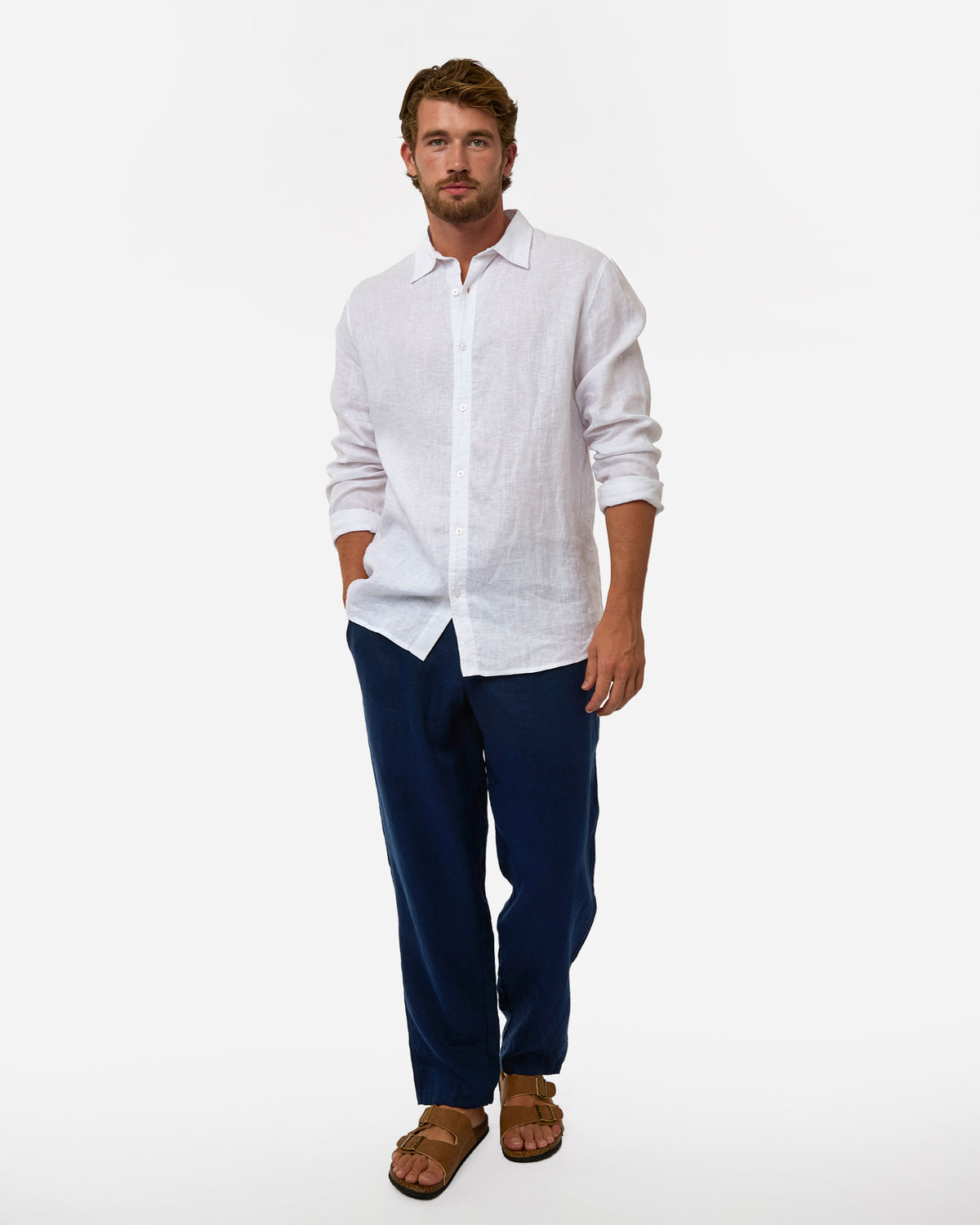 Mens Okanui Linen Pants - Navy