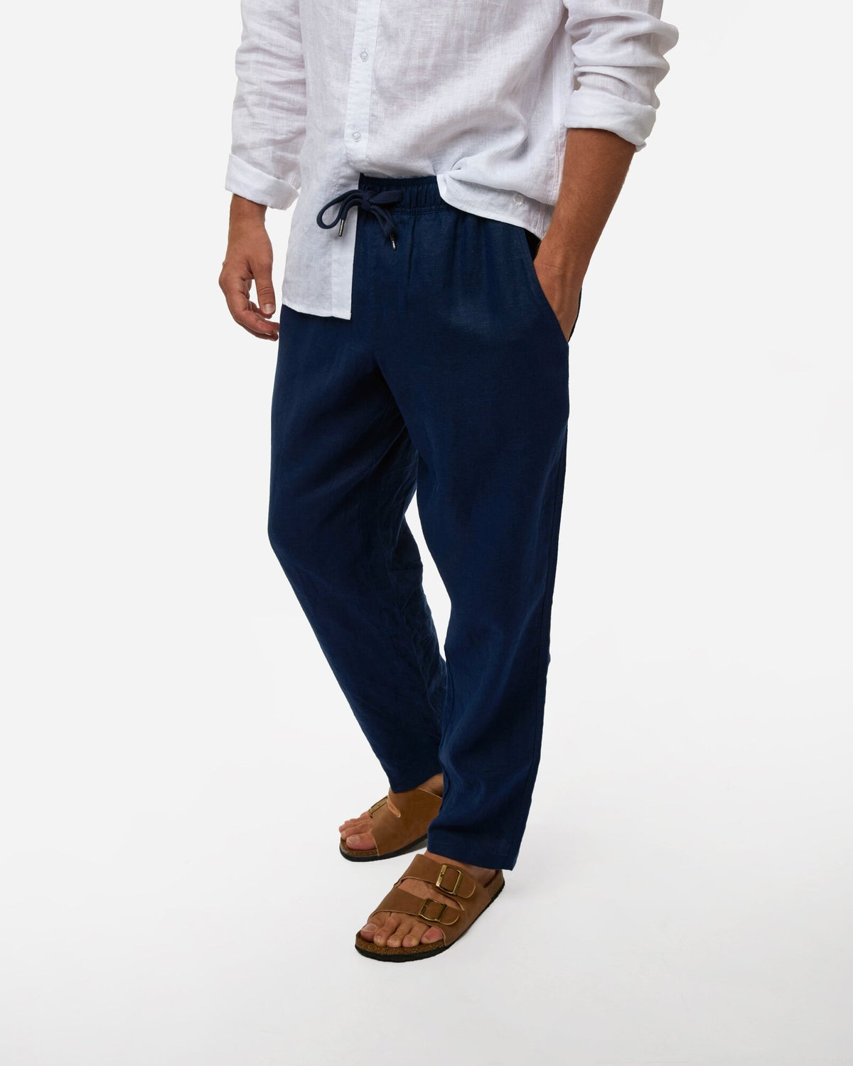 Mens Okanui Linen Pants - Navy