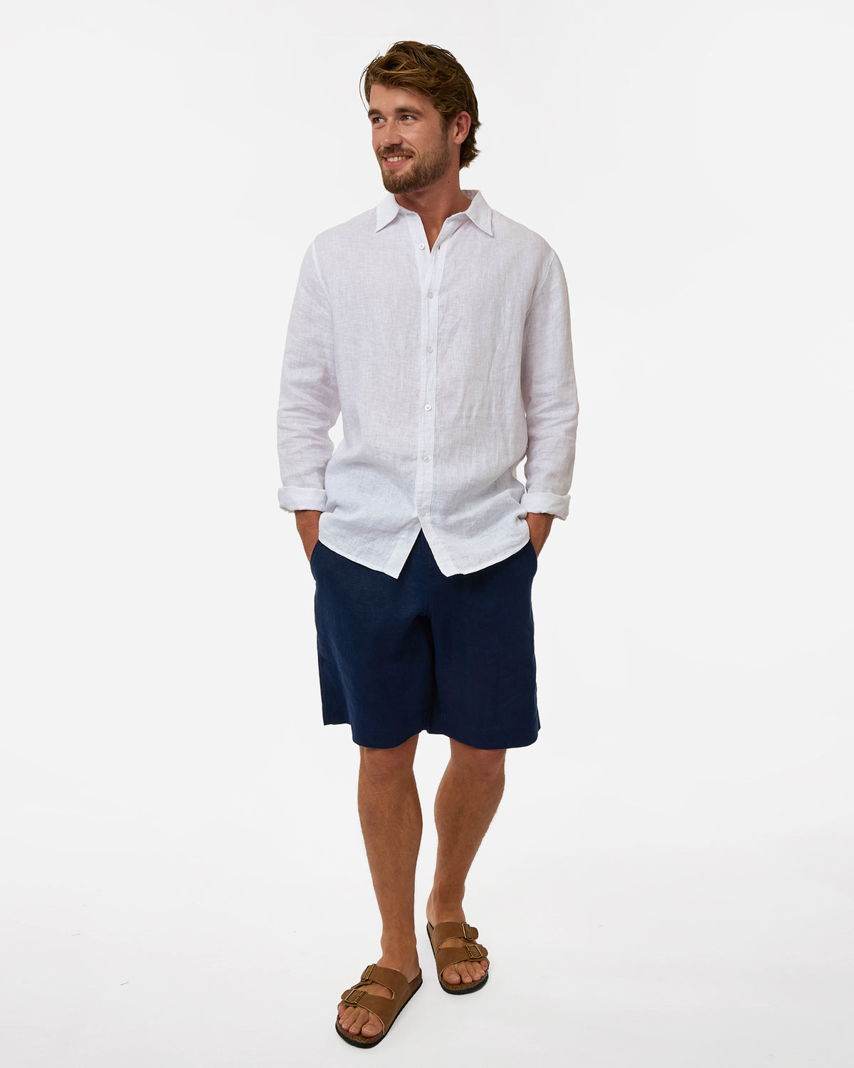 Mens  Okanui Linen Short - Navy