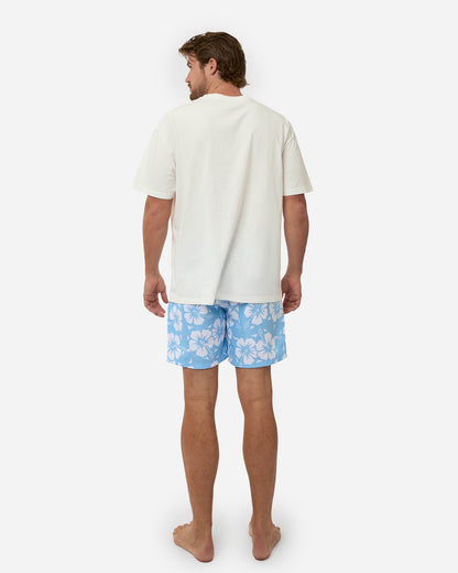 Mens Classic Swim Short - Hibiscus Ice White