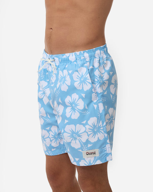 Mens Classic Swim Short - Hibiscus Ice White