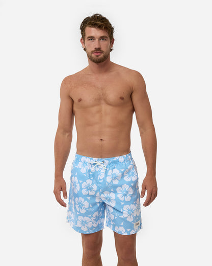 Mens Classic Swim Short - Hibiscus Ice White