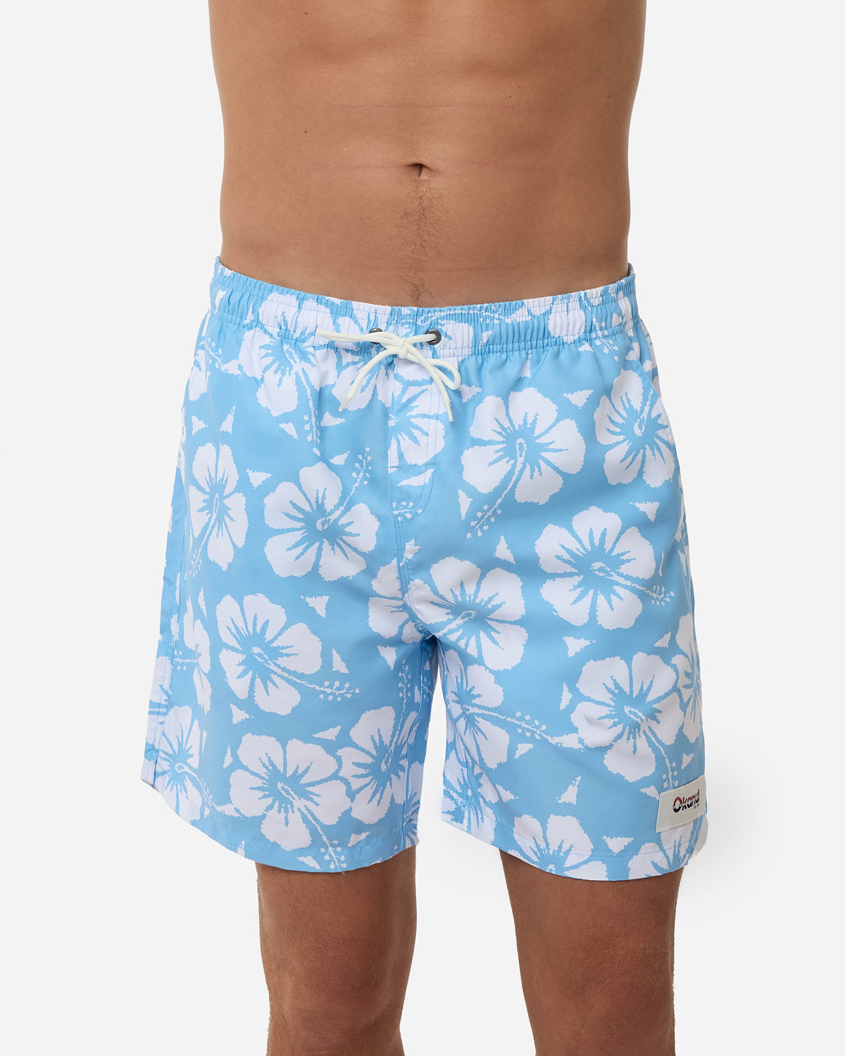 Mens Classic Swim Short - Hibiscus Ice White