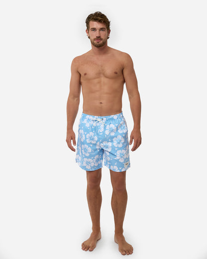 Mens Classic Swim Short - Hibiscus Ice White