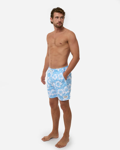 Mens Classic Swim Short - Hibiscus Ice White