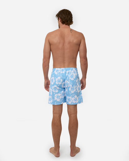 Mens Classic Swim Short - Hibiscus Ice White