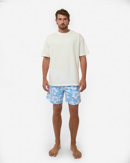 Mens Classic Swim Short - Hibiscus Ice White