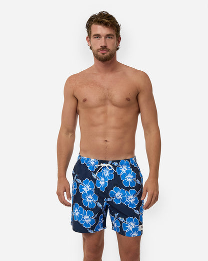 Way Back When Swim Short  - Stretch - Navy Sea White