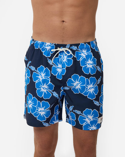 Way Back When Swim Short  - Stretch - Navy Sea White