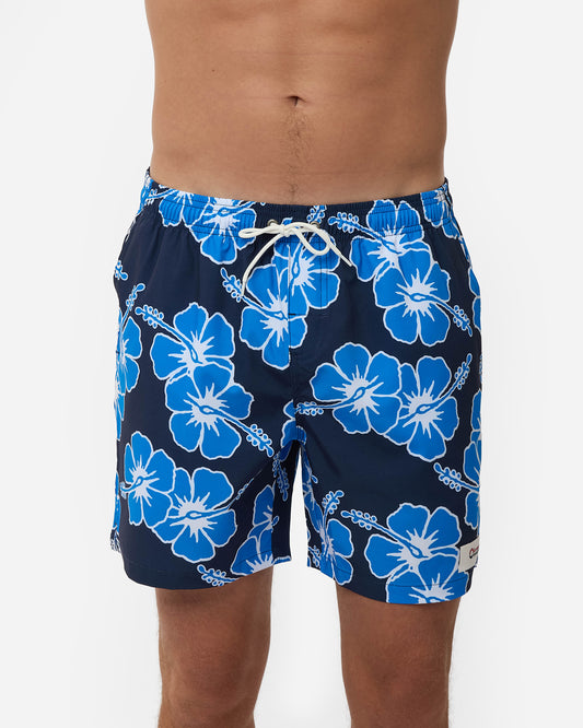Way Back When Swim Short  - Stretch - Navy Sea White