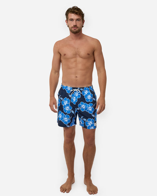 Way Back When Swim Short  - Stretch - Navy Sea White