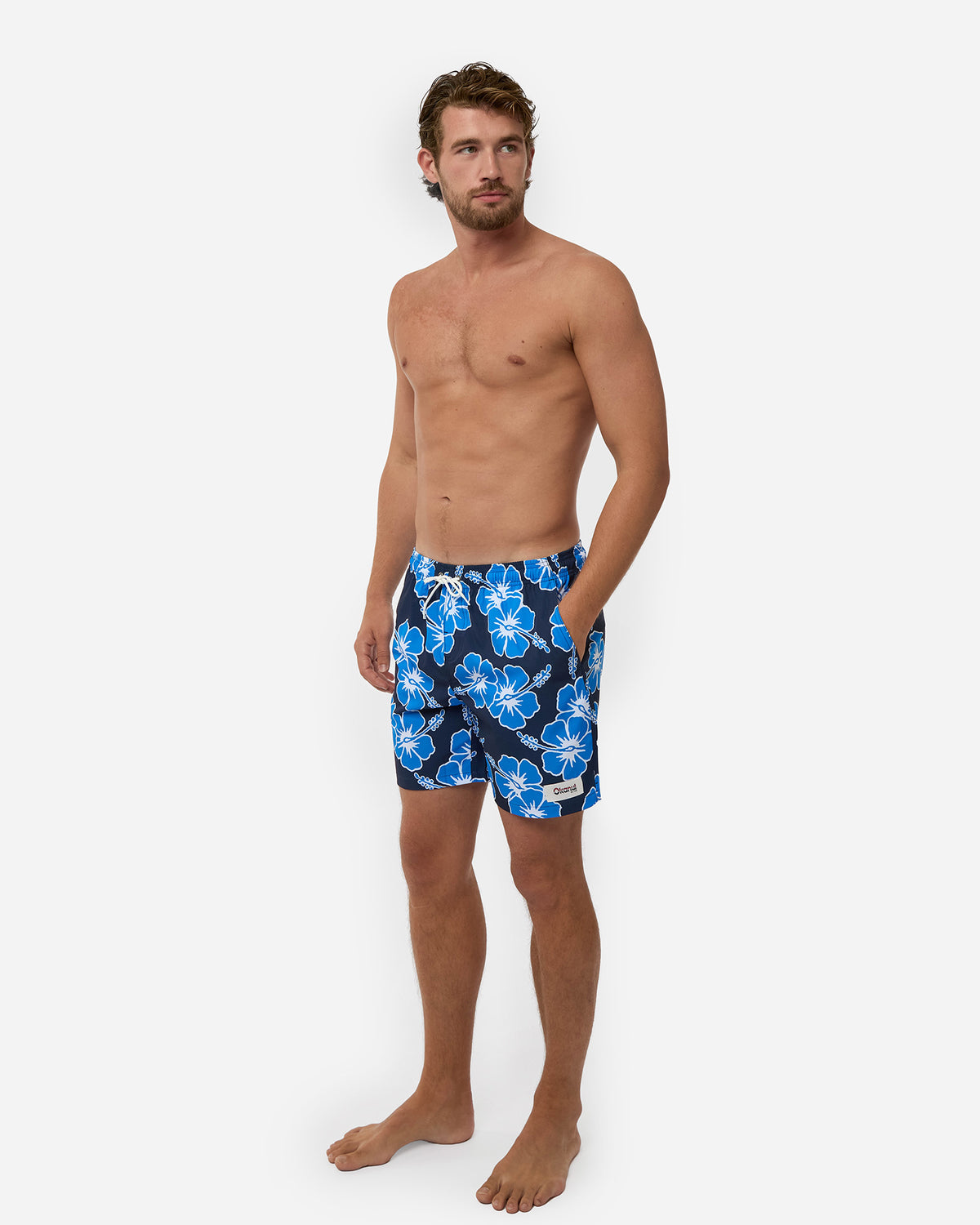 Way Back When Swim Short  - Stretch - Navy Sea White