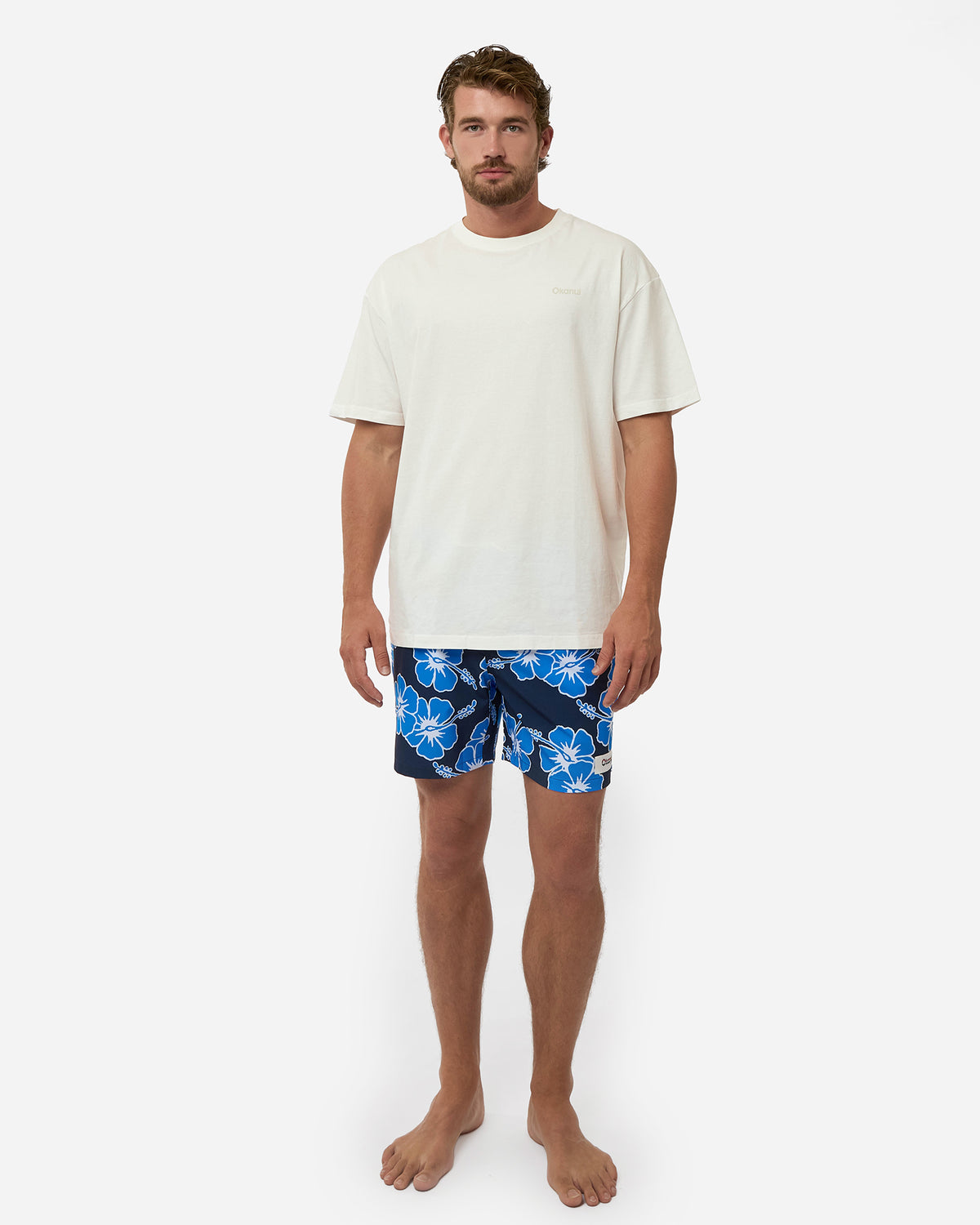 Way Back When Swim Short  - Stretch - Navy Sea White