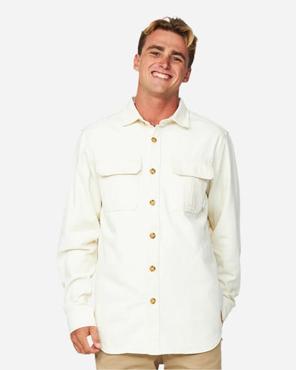 Mens winter jacket in plain white with chest pockets. 