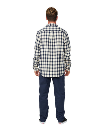 The back view of the Okanui Long Sleeve Flannel Hiker Shirt.