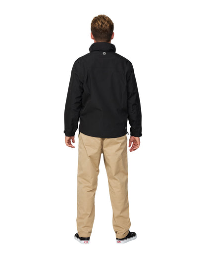 Mens surf jacket in black color showing the back view. 