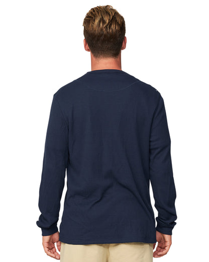 A closer back view of the Okanui Long Sleeve Waffle Tee.