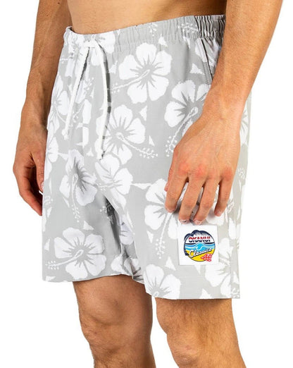 Classic kids short shorts that highlights the finer details in white and gray hibiscus flower.