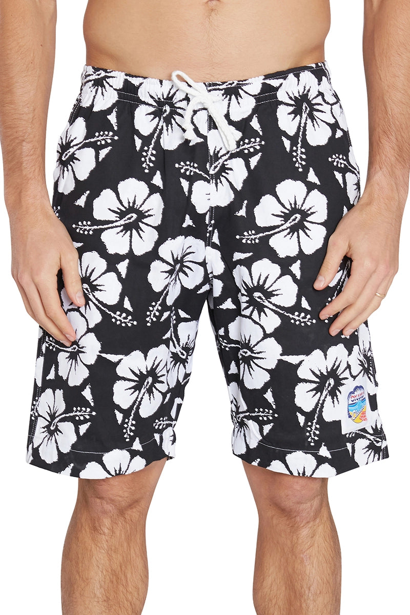 Details of The Okanui Classics Shorts in Hibiscus Black at closer view.