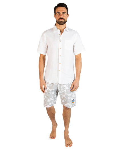 Okanui Men's Classics Shorts in Hibiscus Cool Grey partner with short sleeve polo.