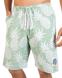 The Okanui Classic Shorts showing the Okanui patch on the lower left side of the shorts.